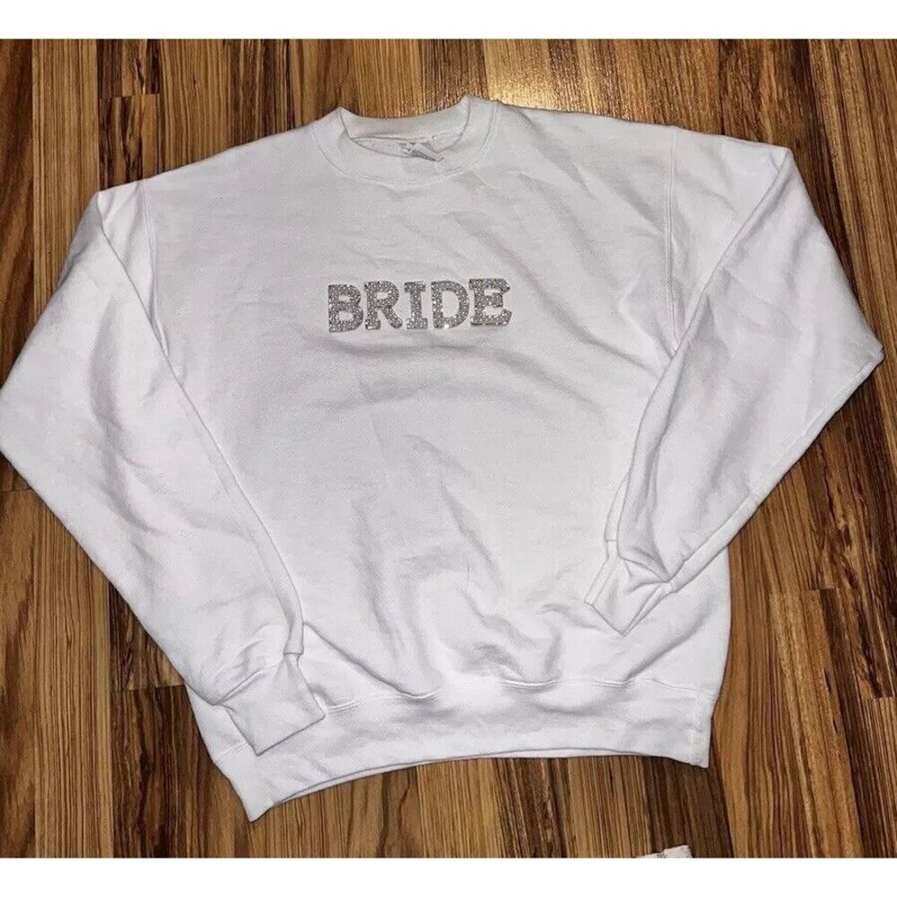 Bride Crewneck Sweatshirt Women's Sz S Small Pearls Rhinestones‎ Wedding